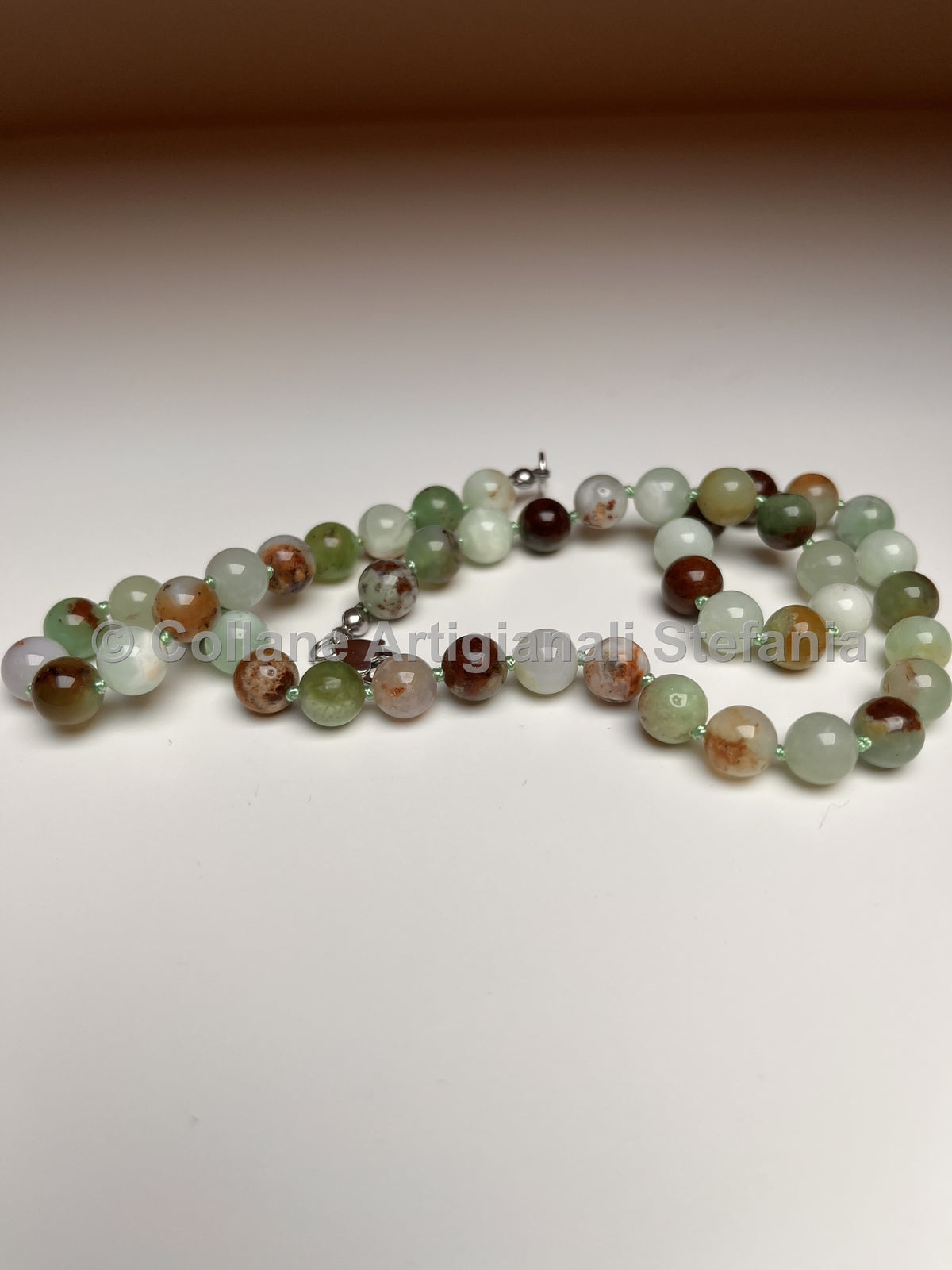 Collana artigianale in crisoprasio di ottima qualità, perle da 8 mm