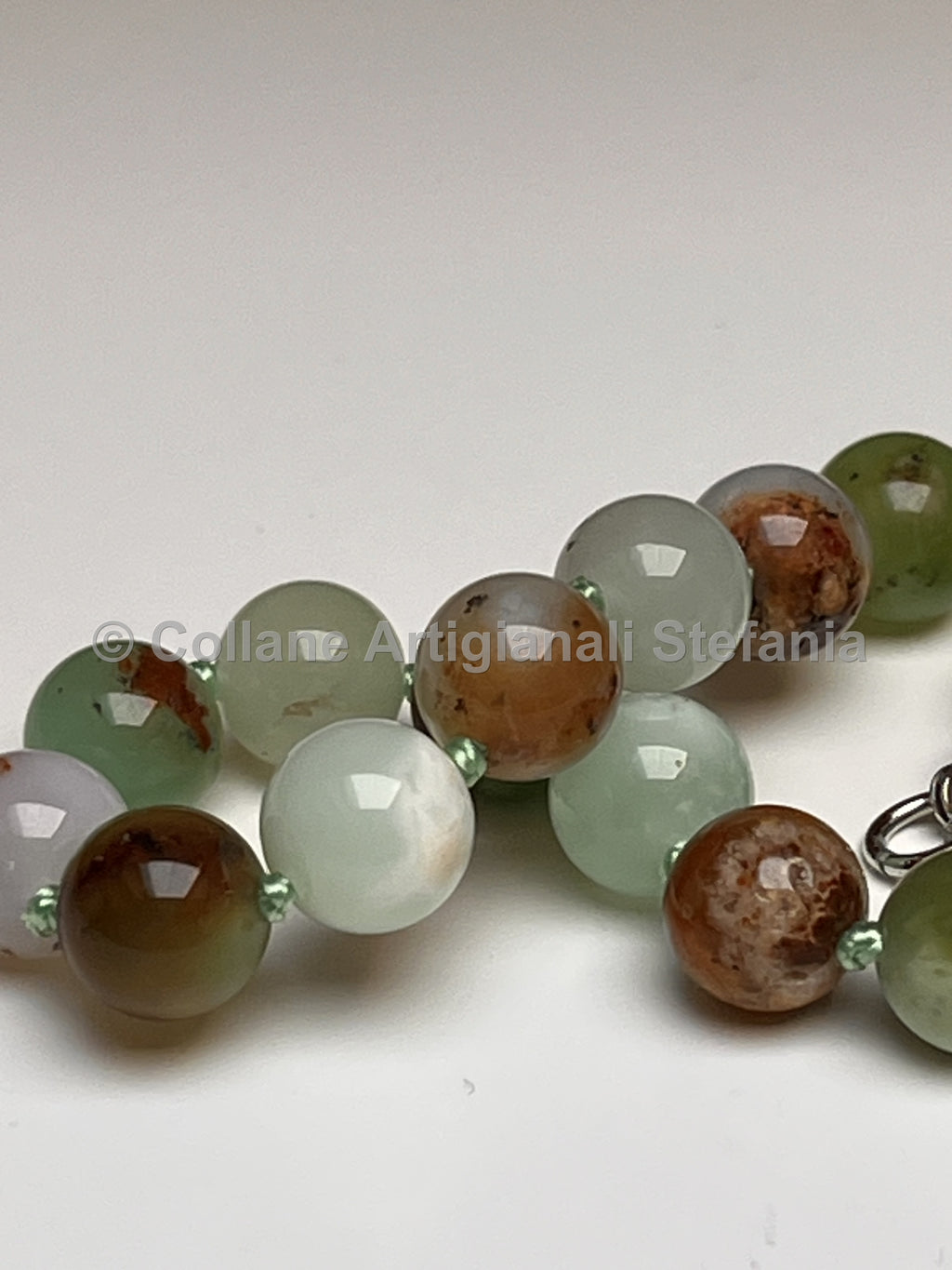 Collana artigianale in crisoprasio di ottima qualità, perle da 8 mm