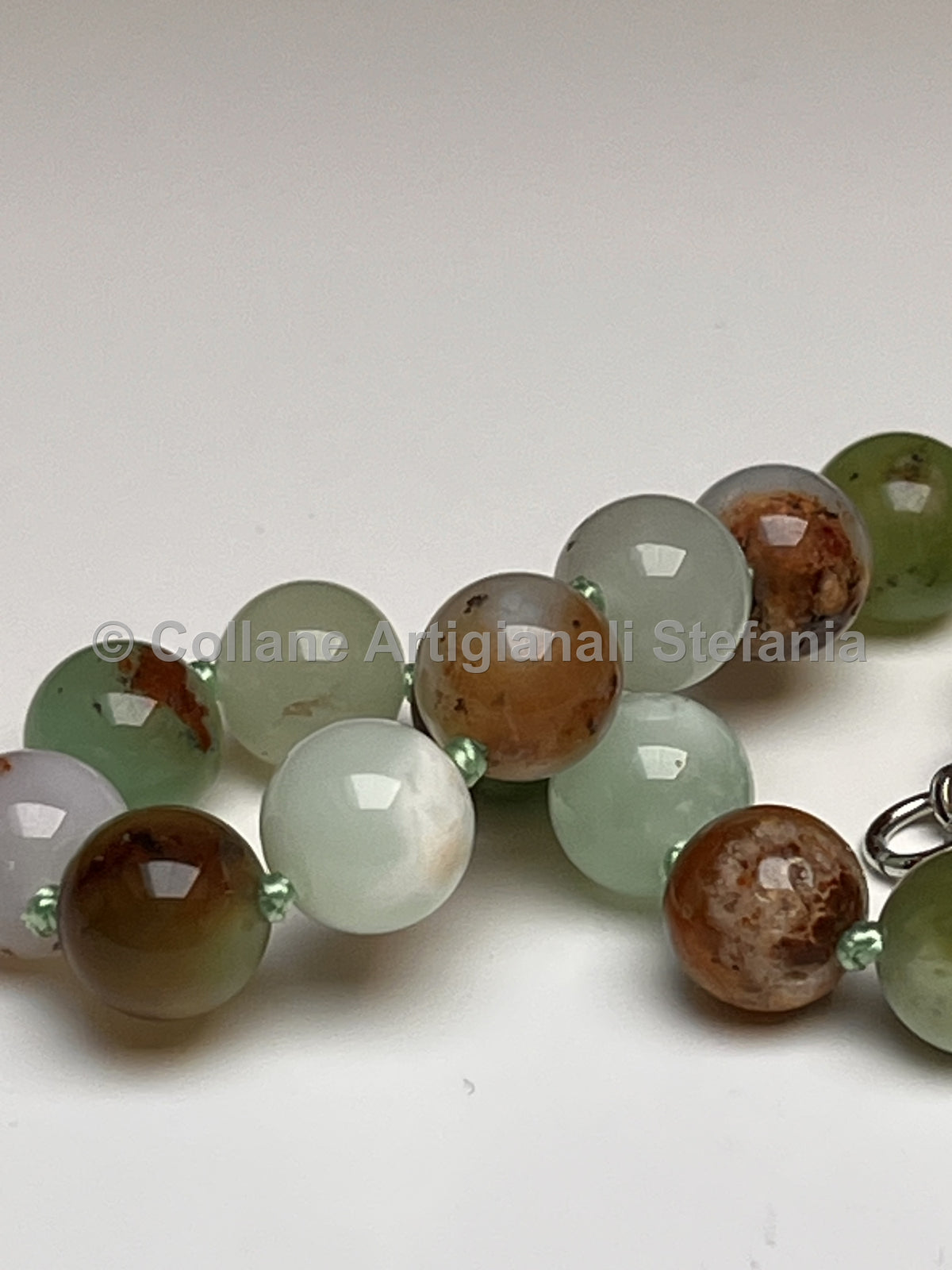 Collana artigianale in crisoprasio di ottima qualità, perle da 8 mm