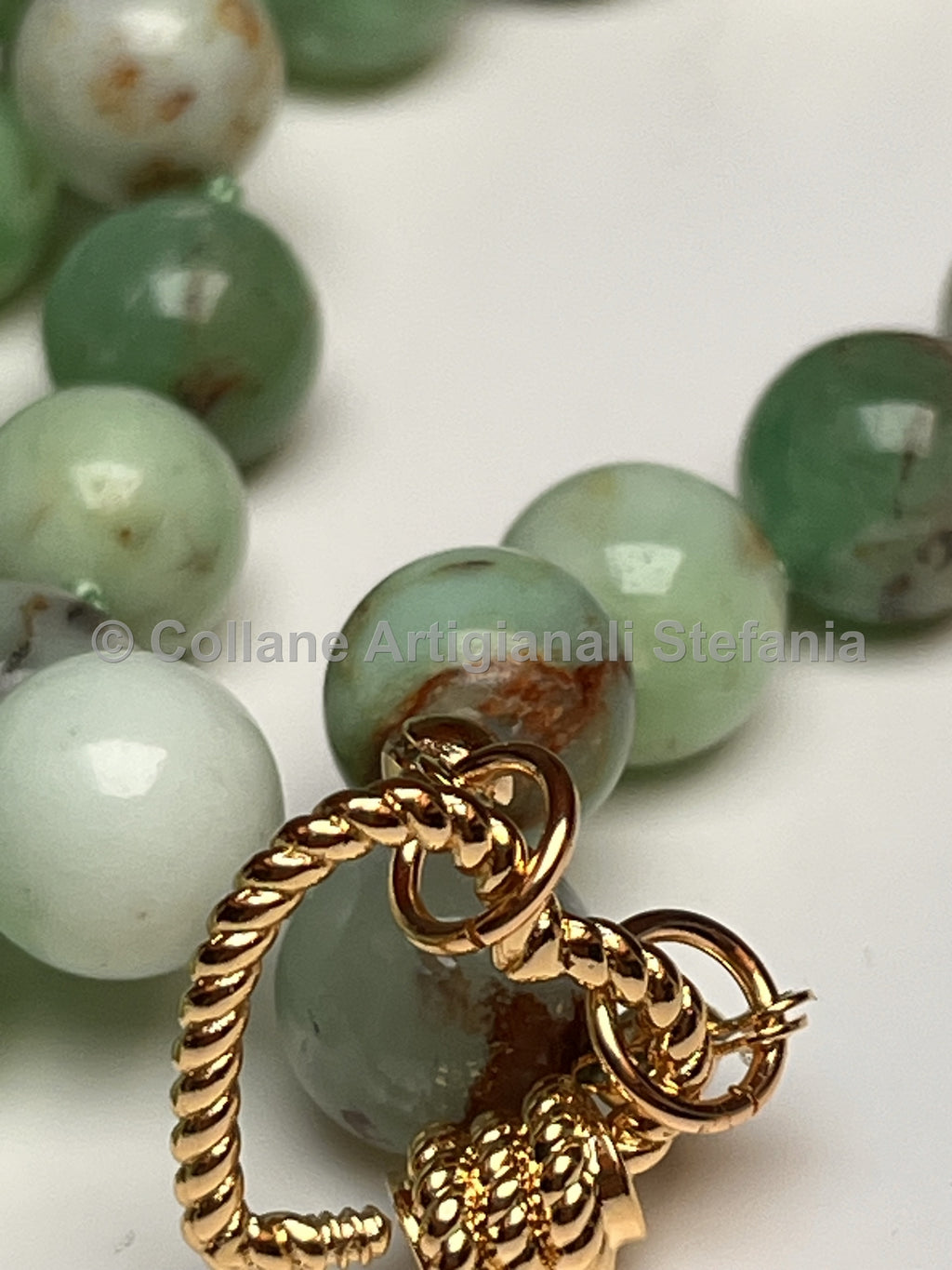 Collana artigianale in crisoprasio di ottima qualità, perle da 10 mm