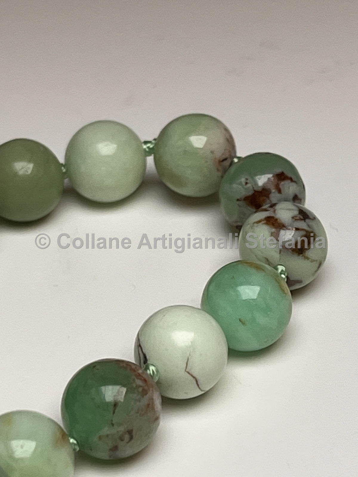 Collana artigianale in crisoprasio di ottima qualità, perle da 10 mm