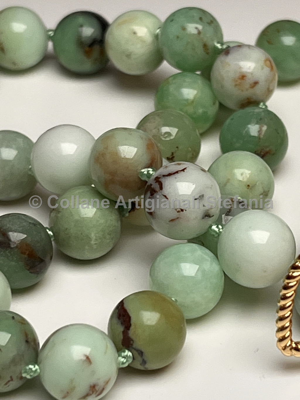 Collana artigianale in crisoprasio di ottima qualità, perle da 10 mm