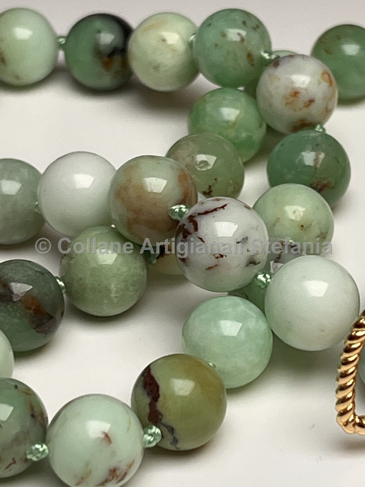 Collana artigianale in crisoprasio di ottima qualità, perle da 10 mm