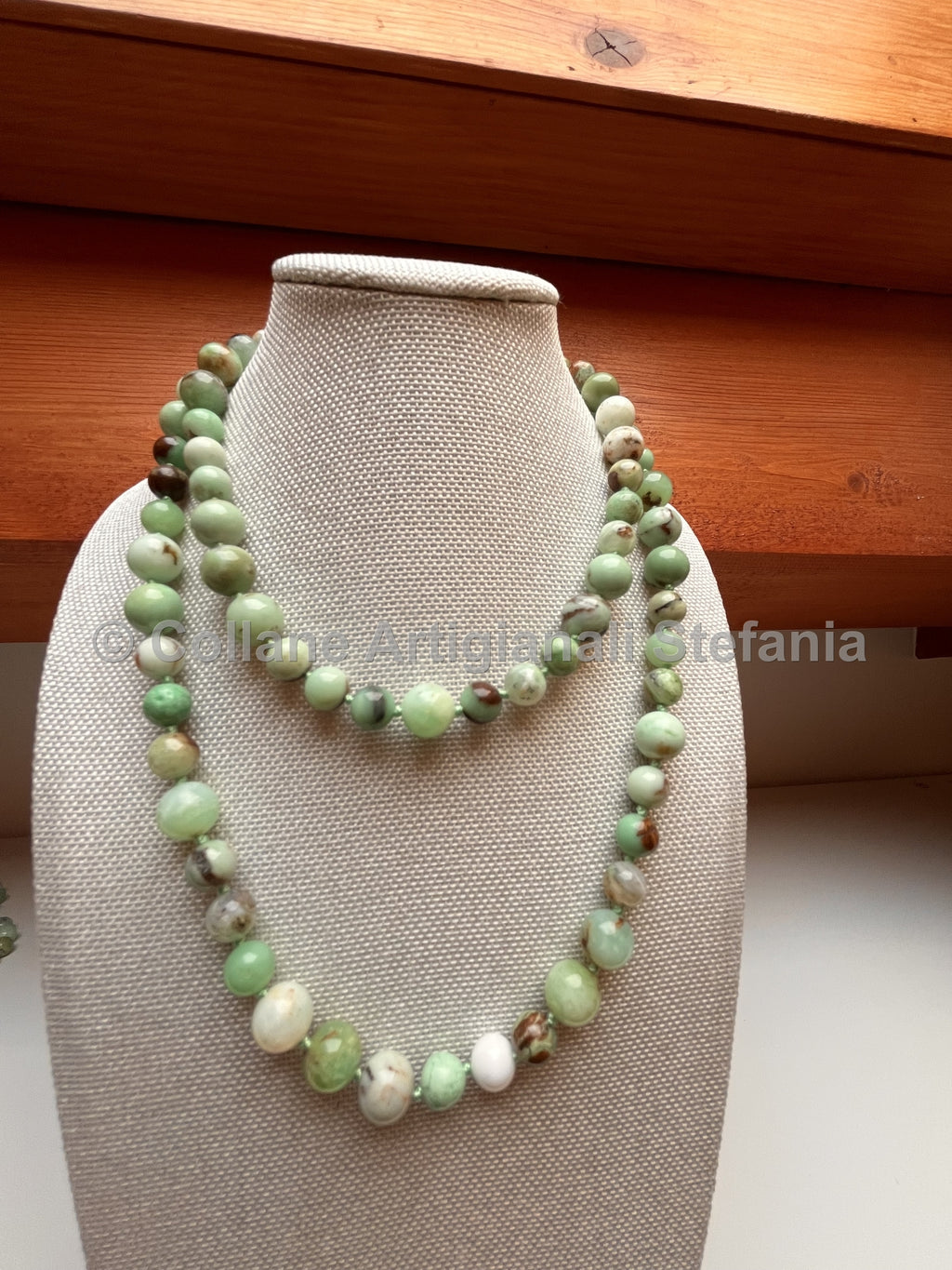 Collana artigianale in crisoprasio di ottima qualità, perle da 8 e 10 mm