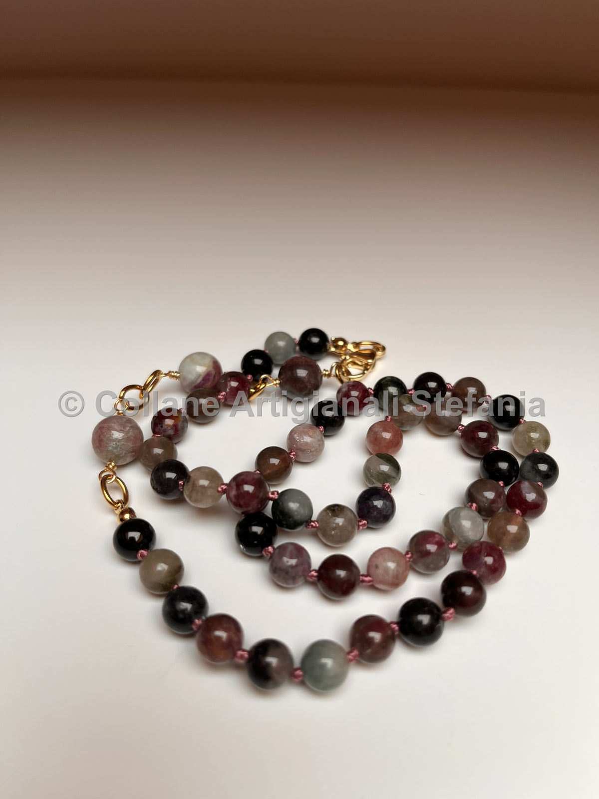 Collana di Tormalina multicolore di alta qualità,  lunghezza variabile 46–54 cm