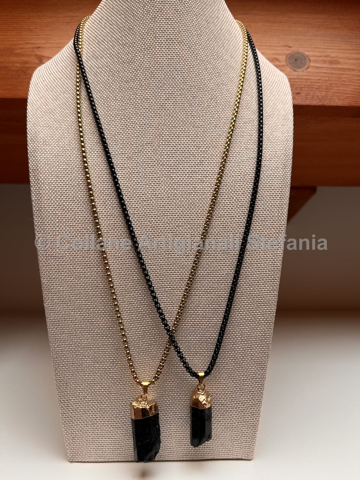 Collana con tormalina nera grezza e catenella da 60 cm