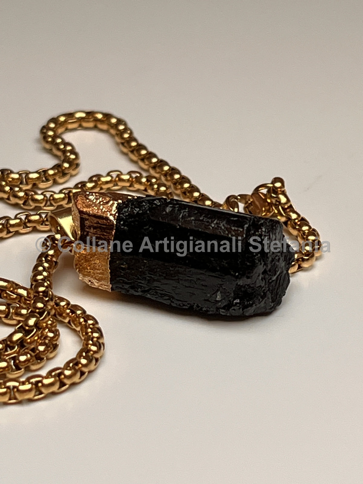Collana con tormalina nera grezza e catenella da 60 cm