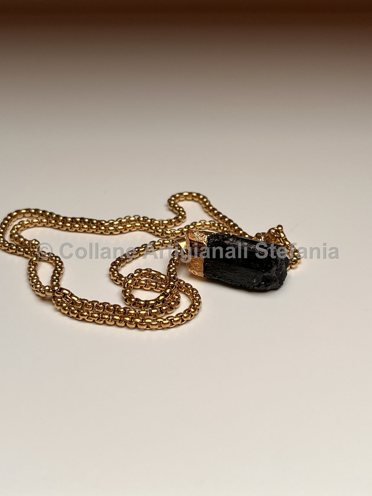 Collana con tormalina nera grezza e catenella da 60 cm