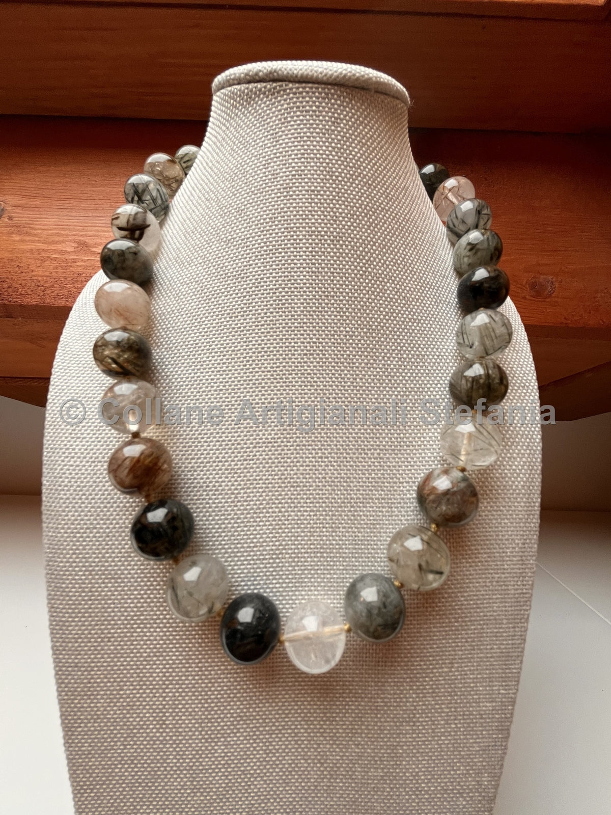 Collana in quarzo rutilato con sfumature verdi perle da 14 mm