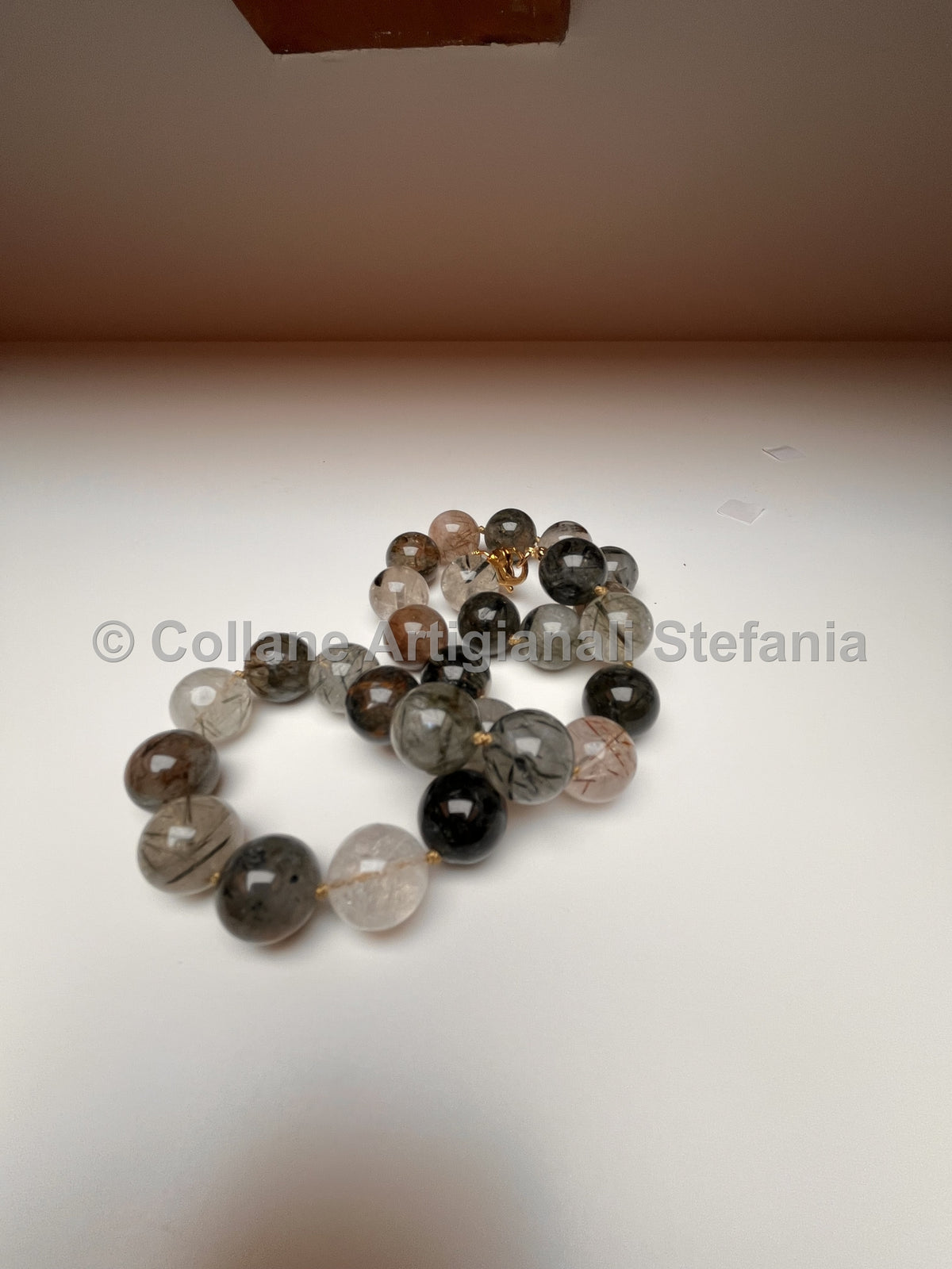 Collana in quarzo rutilato con sfumature verdi perle da 14 mm