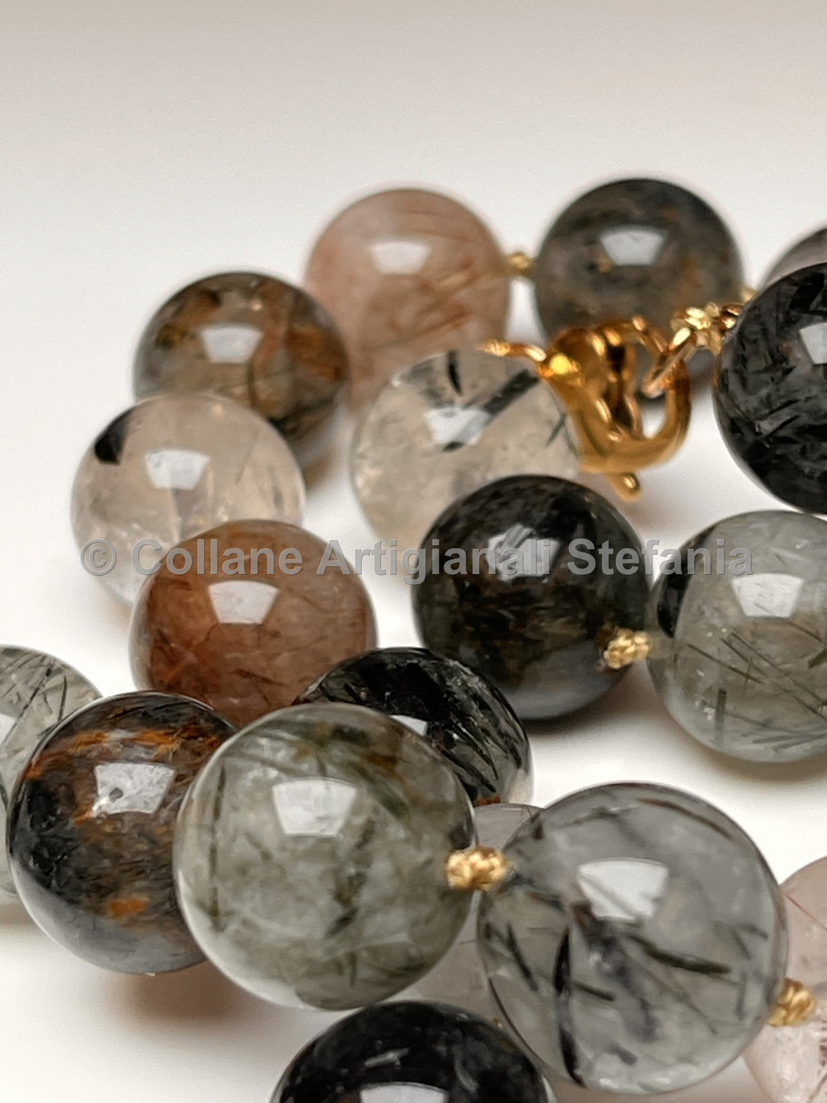Collana in quarzo rutilato con sfumature verdi perle da 14 mm