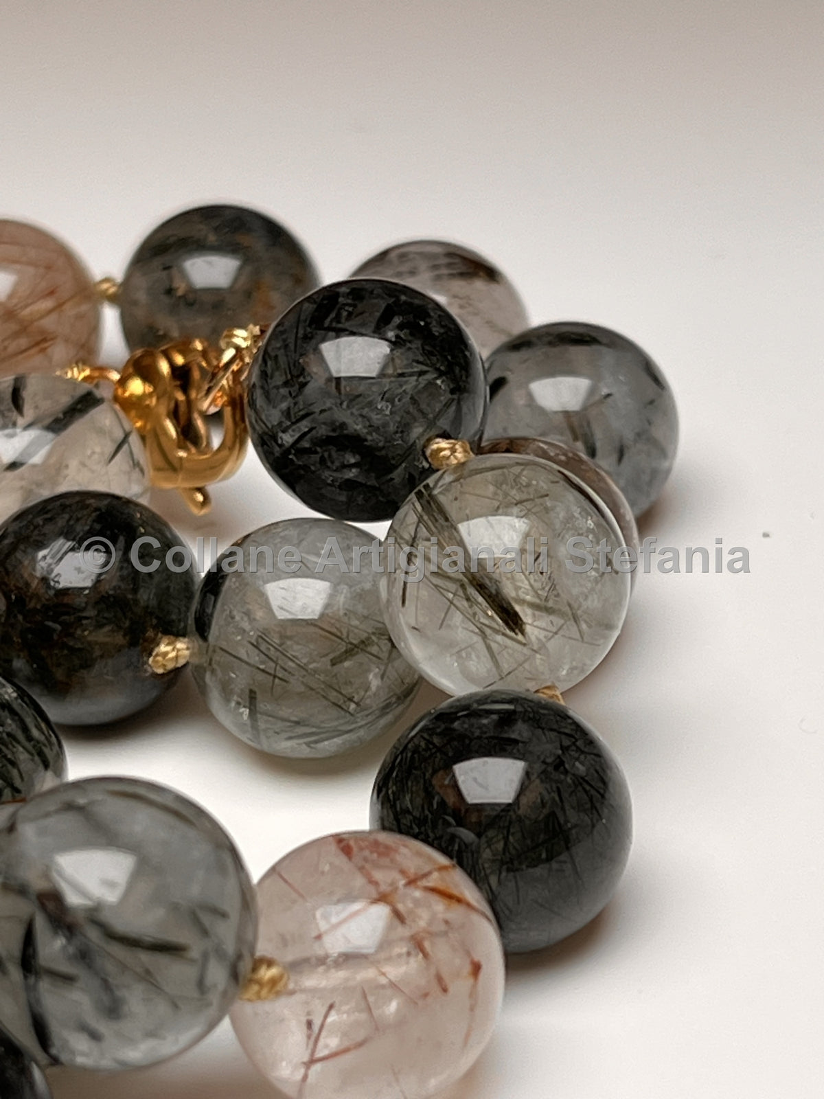 Collana in quarzo rutilato con sfumature verdi perle da 14 mm