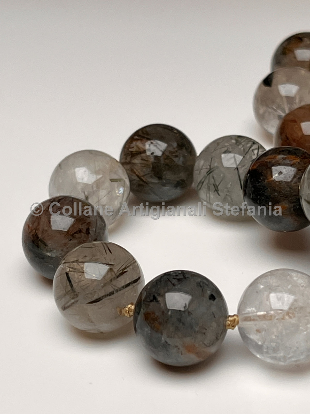 Collana in quarzo rutilato con sfumature verdi perle da 14 mm