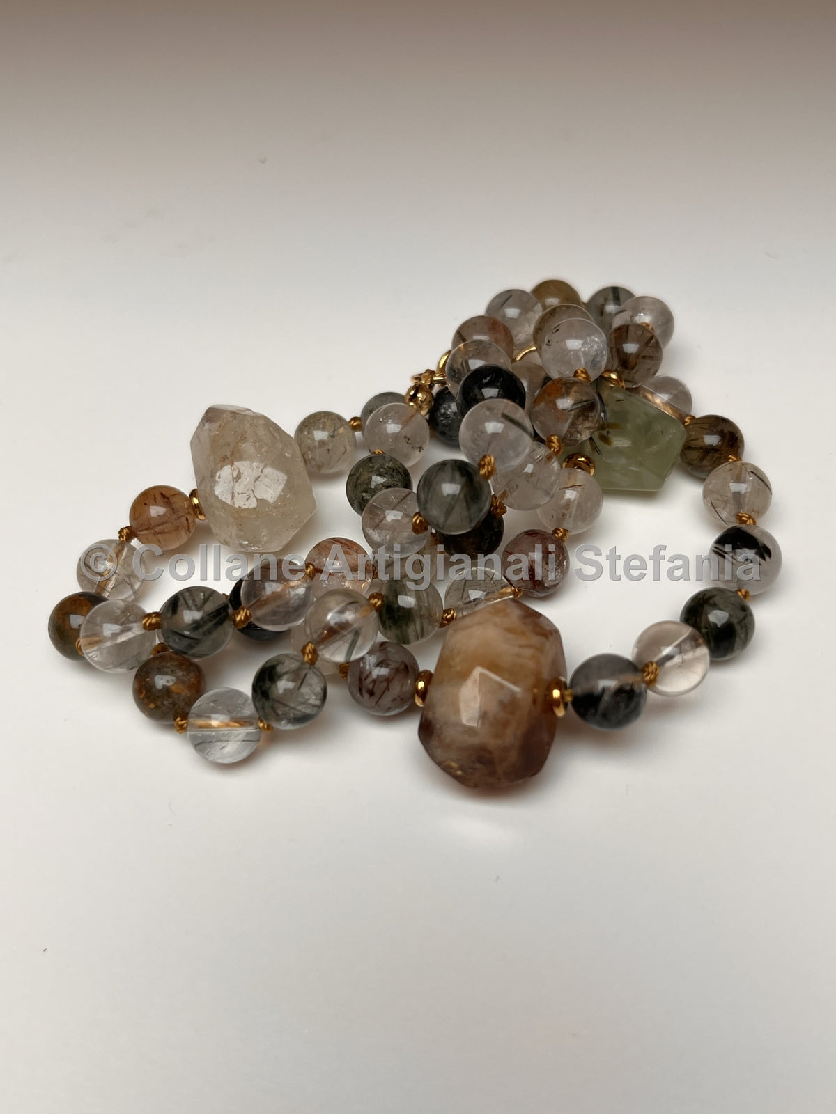 Collana artigianale con pietre dure di Quarzo rutilato