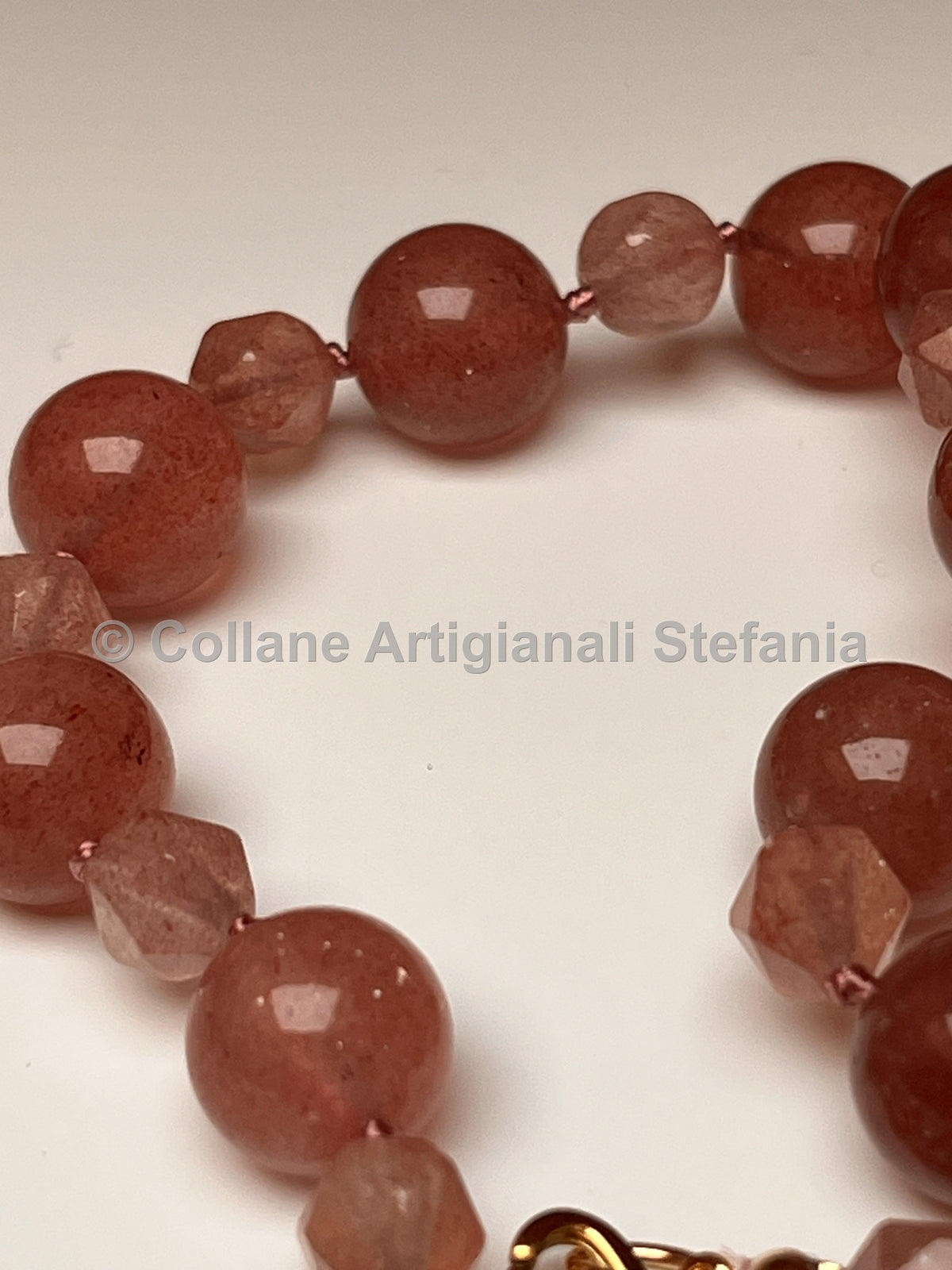 Collana in quarzo fragola con perle da 12 mm e sfaccettate da 8 mm