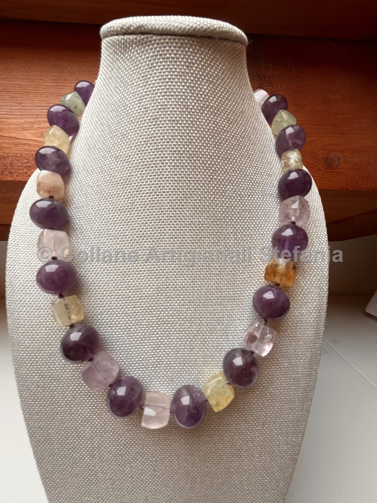 Collana in ametista e quarzo naturale multicolore – 46 cm