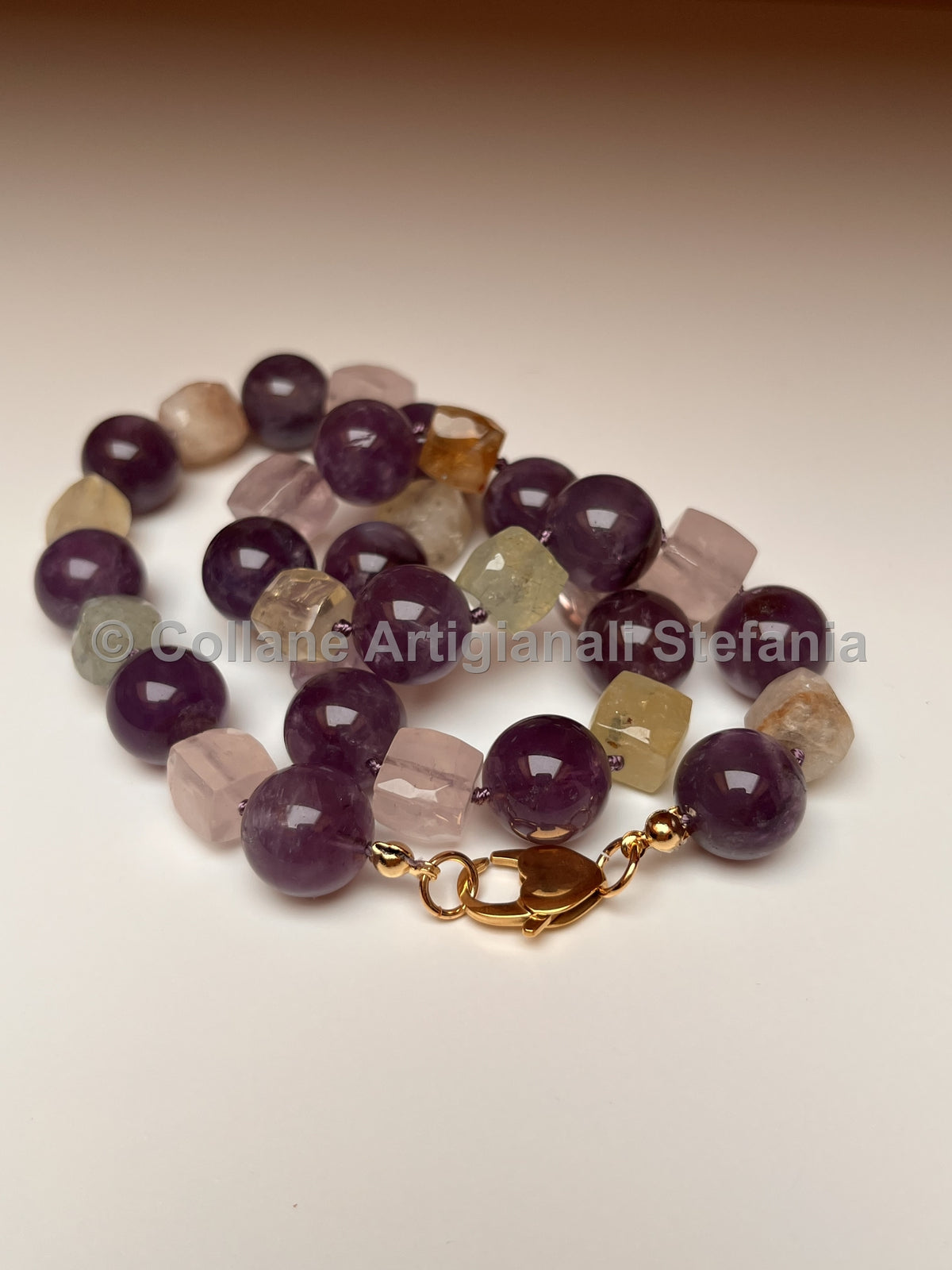Collana in ametista e quarzo naturale multicolore – 46 cm