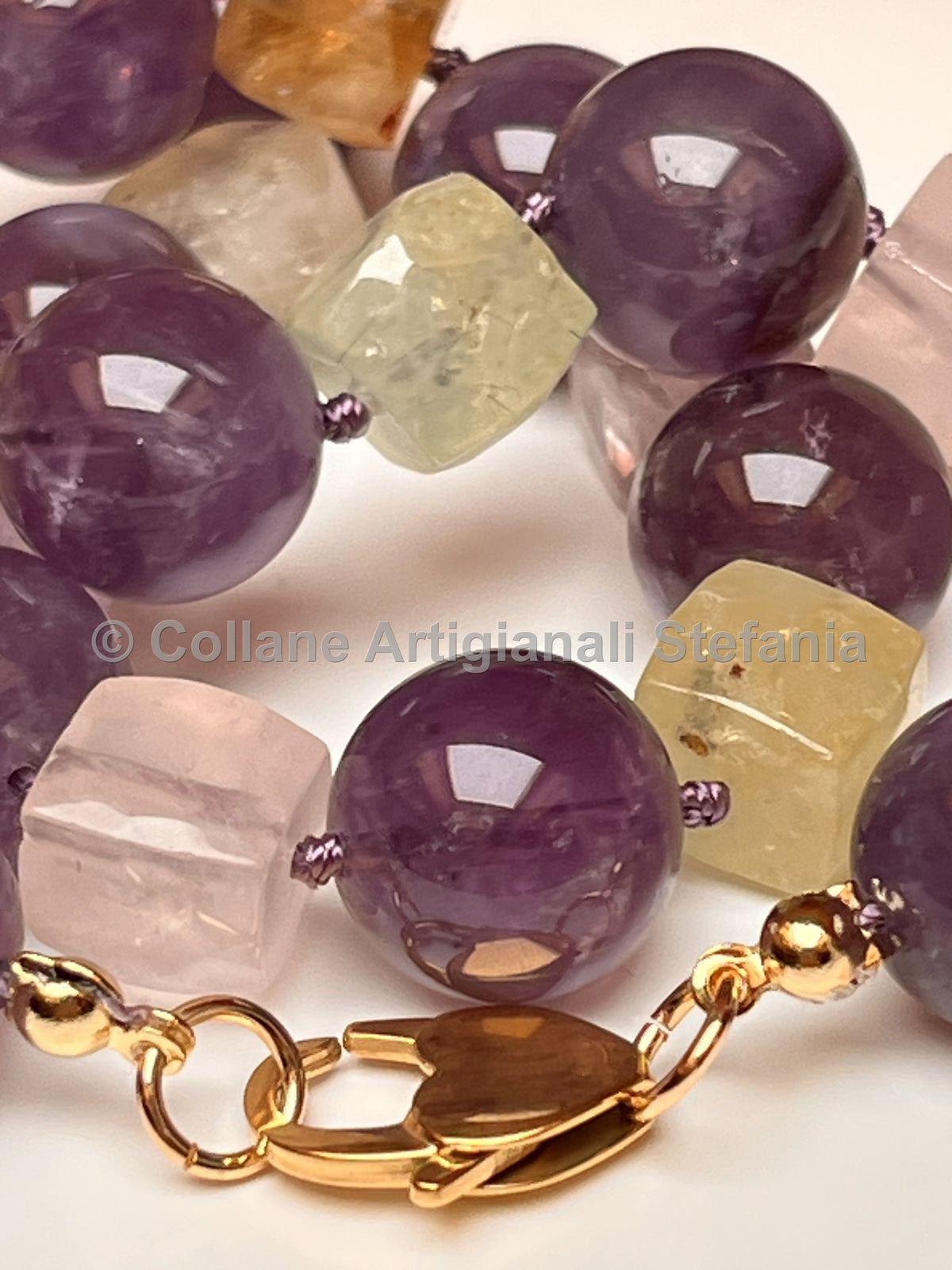 Collana in ametista e quarzo naturale multicolore – 46 cm